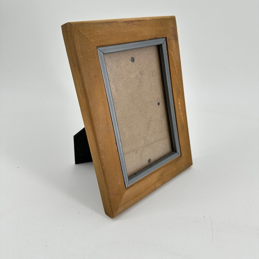 Honey Wood Picture Frame 3.5x5 Tabletop Wall Hanging Silver Inner Trim